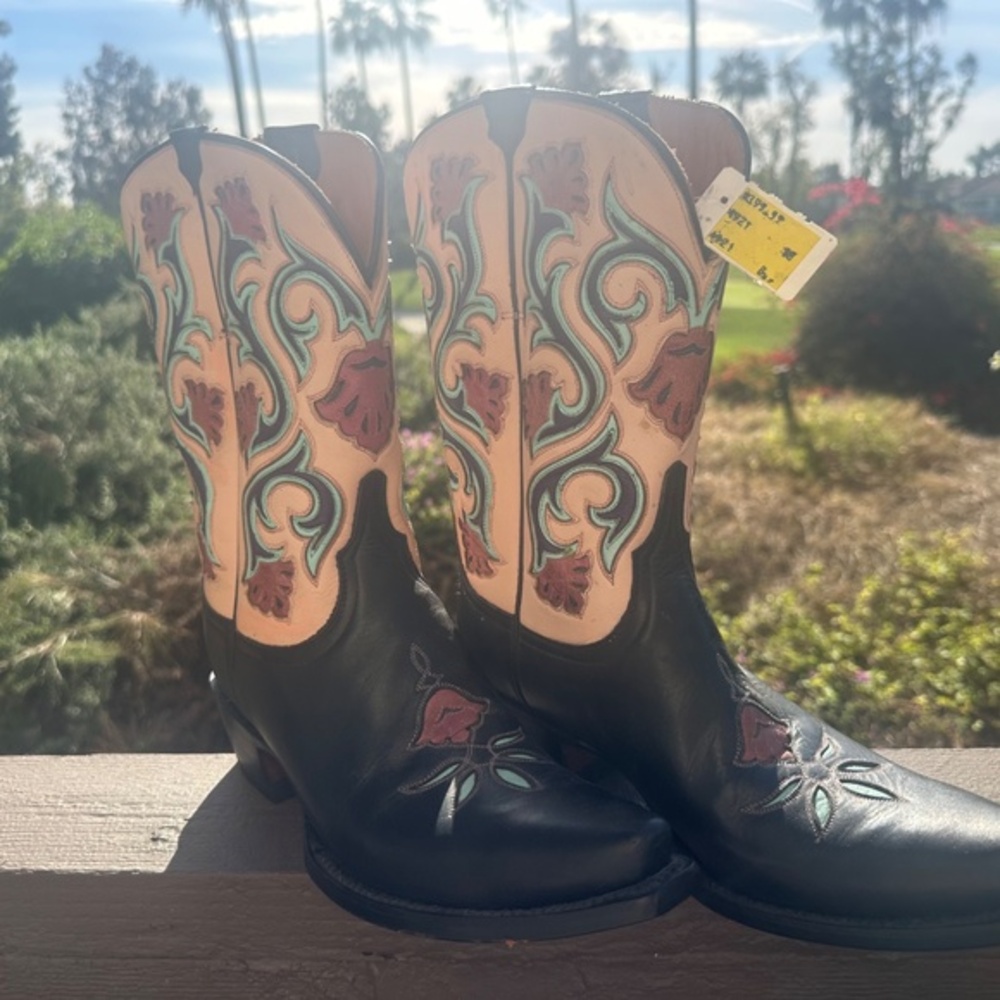 NWT ! Vintage Lucchese Art Nouveau Floral Cowgirl Boots Made in Mexico Size 8! - Picture 14 of 15